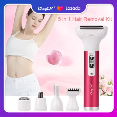 Ckeyin 5 in 1 Rechargeable Electic Hair Epilator Female Eyebrow Trimmer Lady Face Beard Shaver Nose Trimmer Hair Removal Shaving Machine Face depilador Bikini Depilatory Hair Remover for All Body Parts Suitable for Women and Men MT065R