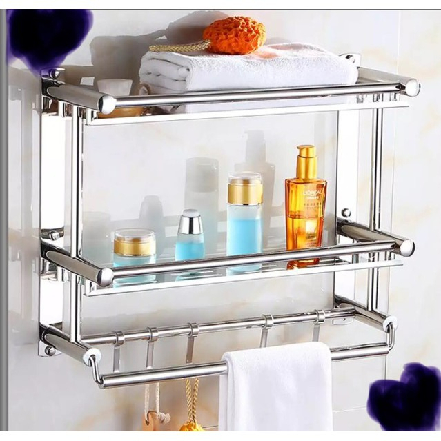 Giá kệ 2, 3 tầng treo khăn để đồ nhà tắm INOX 304 cao cấp, kệ dính tường siêu chắc