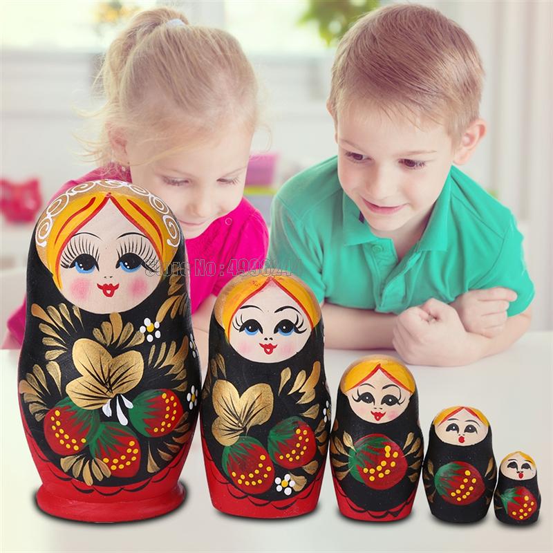 5 Layers Strawberry Girls Matryoshka Doll Wooden Snowman Russian Nesting