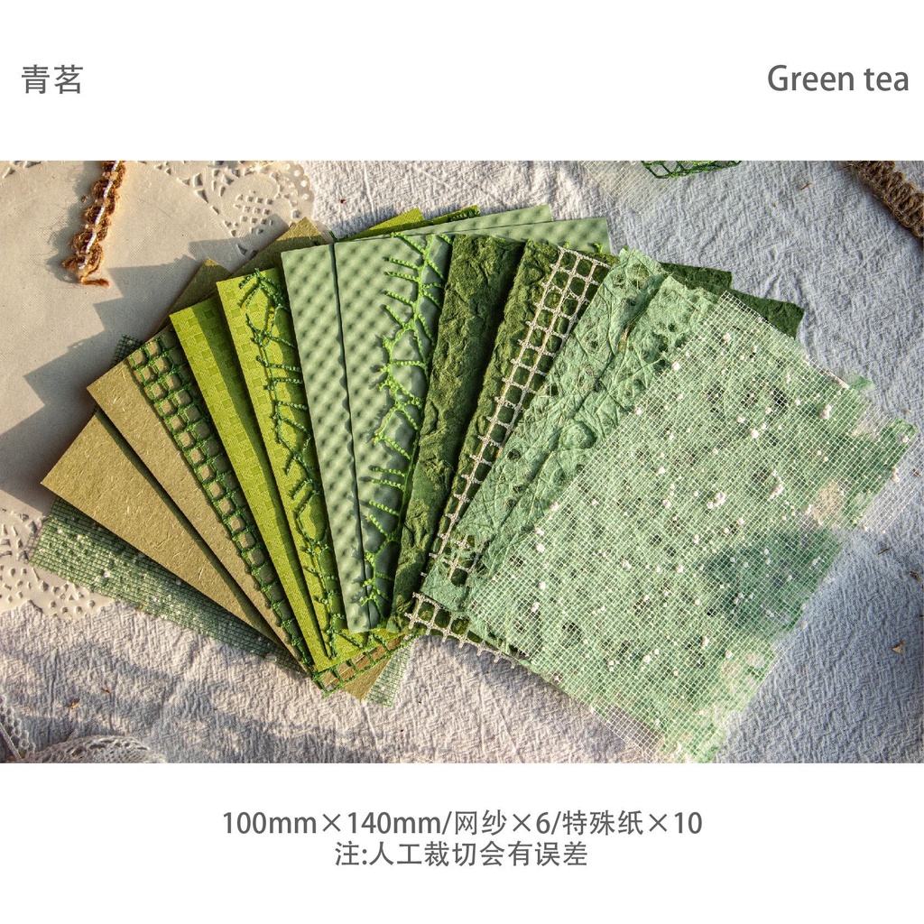 ENWEI 16 Pcs [Hollow Mesh Series] Lovely Journal Material Paper Multiple Materials Deco Paper Scrapbooking Sticker Scrapbook Kit