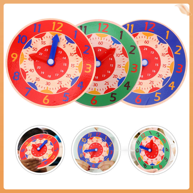 YUNMSTORE 3PCS Đồ chơi đồng hồ giáo dục đồ chơi bằng gỗ đồ chơi đồ chơi đồ chơi đồ chơi cho trẻ em