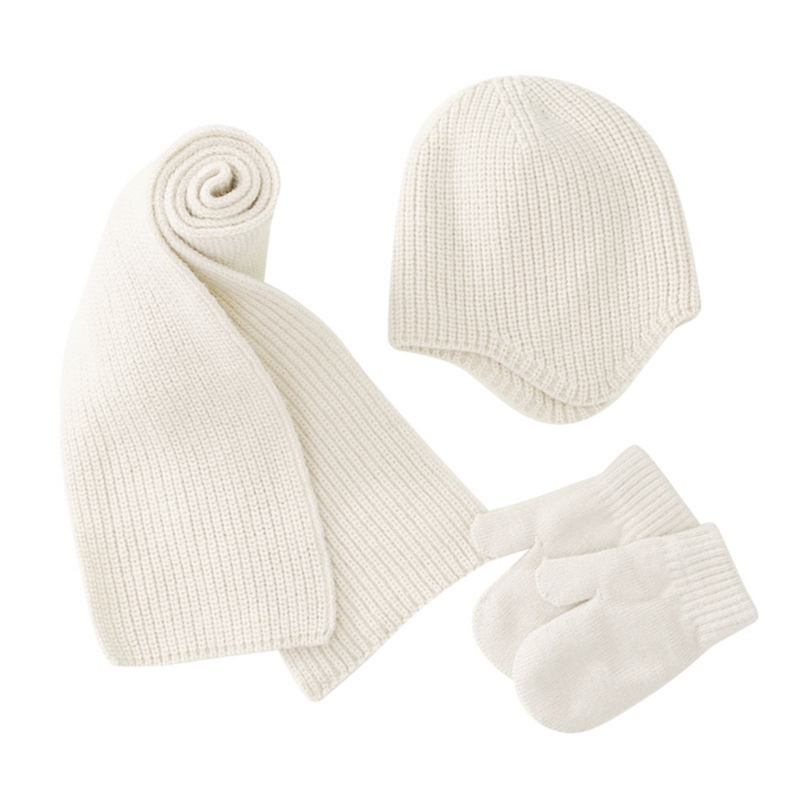 Aoligi Toy Store 3-In-1 Newborn Winter Hat Glove Set Solid Color Ear