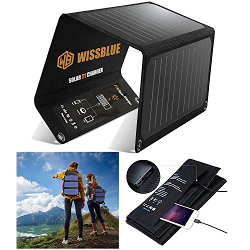 WISSBLUE Solar Panel Charger 21W/60W, Dual USB 4.2A Fast Solar Charger, Portable Camping Travel Charger,Hiking,Hurricane, Emergency Backup. for All 5V Devices, iPhone iPad Samsung Kindle etc.
