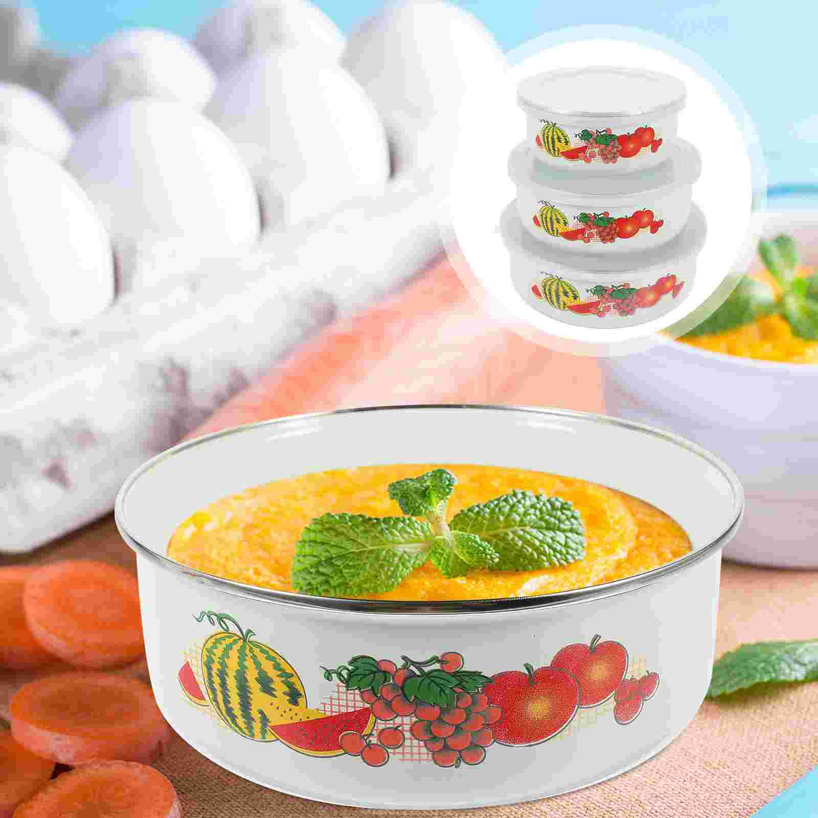 Bowl Enamel Bowls Enamelware Mixing Serving Basin Lids Soup Pasta Food Large Vintage Set Nesting Dish Salad Wash Plates Dishes Jierui