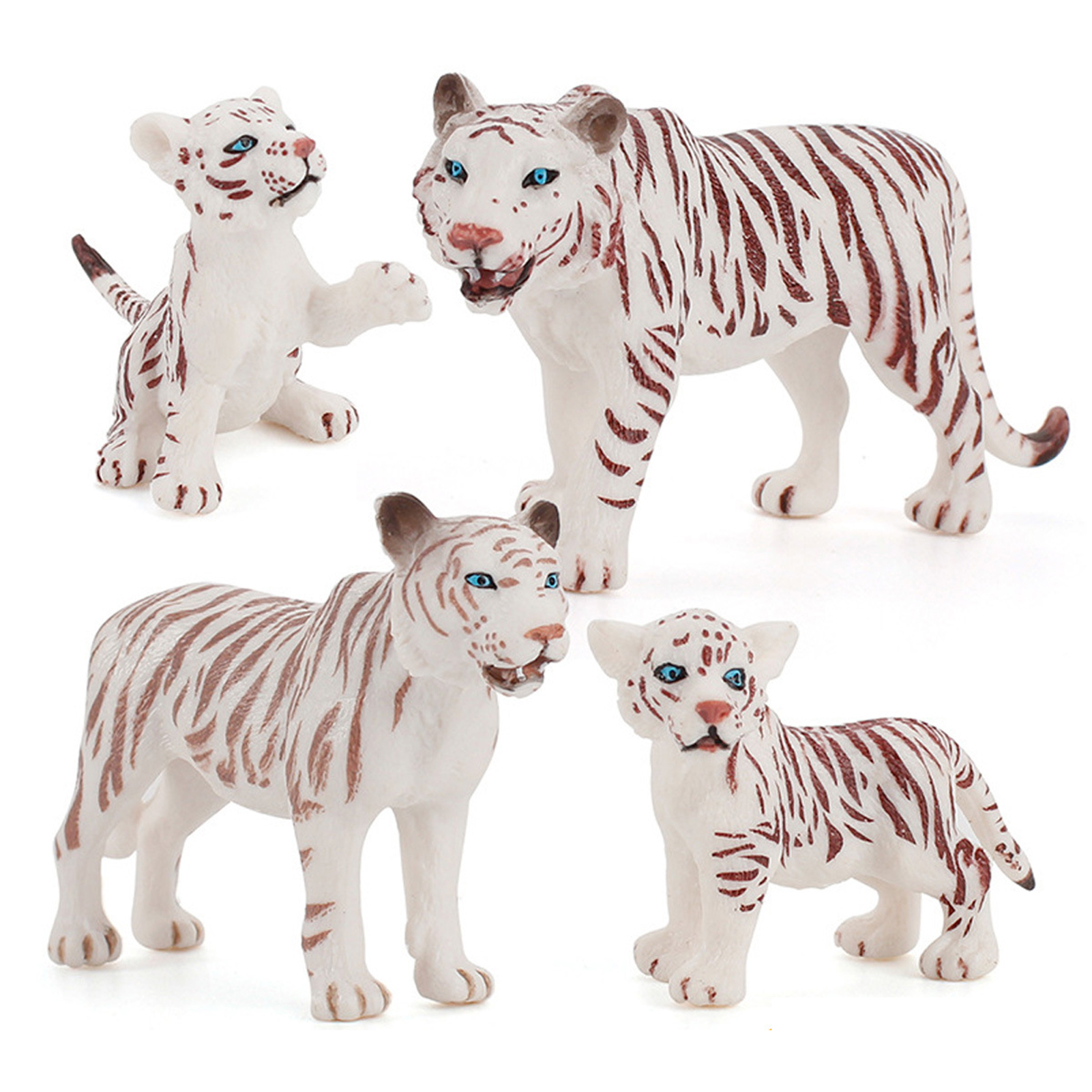 4Pcs Thu Nhỏ Màu Trắng Tiger Bức Tượng Nhỏ Thiết Lập Mô Phỏng Bé Tiger Mô Hình Tablescape Trang Trí Thực Tế Động Vật Hoang Dã Tượng PVC mô hình tĩnh Trang Trí Trẻ Em Động Vật giáo dục nhận thức Đồ Chơi