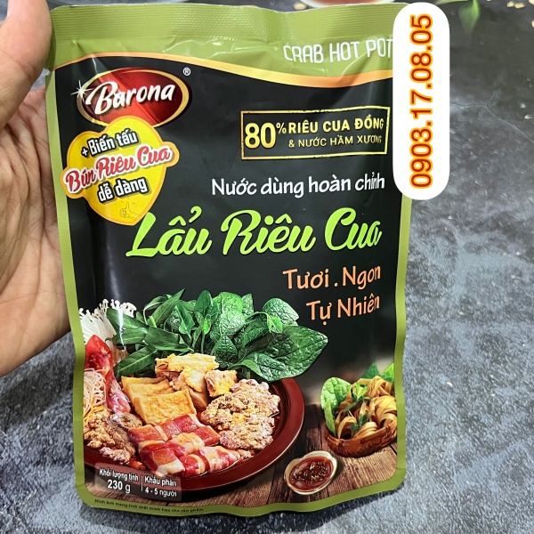 (Hộp 10)Nước dùng hoàn chỉnh Lẩu riêu cua Barona (230gr)