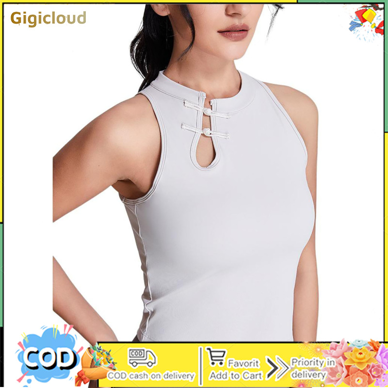 Womens Workout Tops Sleeveless Chinese Frog Buttons Tank Tops Breathable Stretch Solid Color Athletic Yoga Shirts ราคา 486 บาท*ส่งฟรี