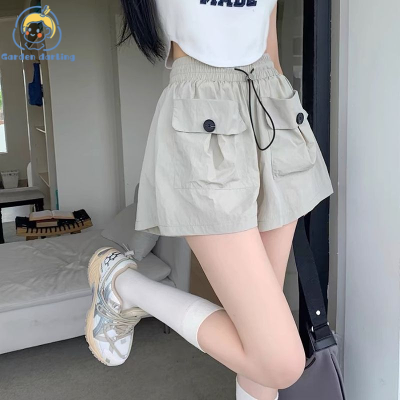 GDD Summer Fashion Women's Wide Leg Short Belt Pocket Design Pocket High Waist Tooling Pants Women's Niche Loose Wide-Leg Casual Pants Straight Shorts