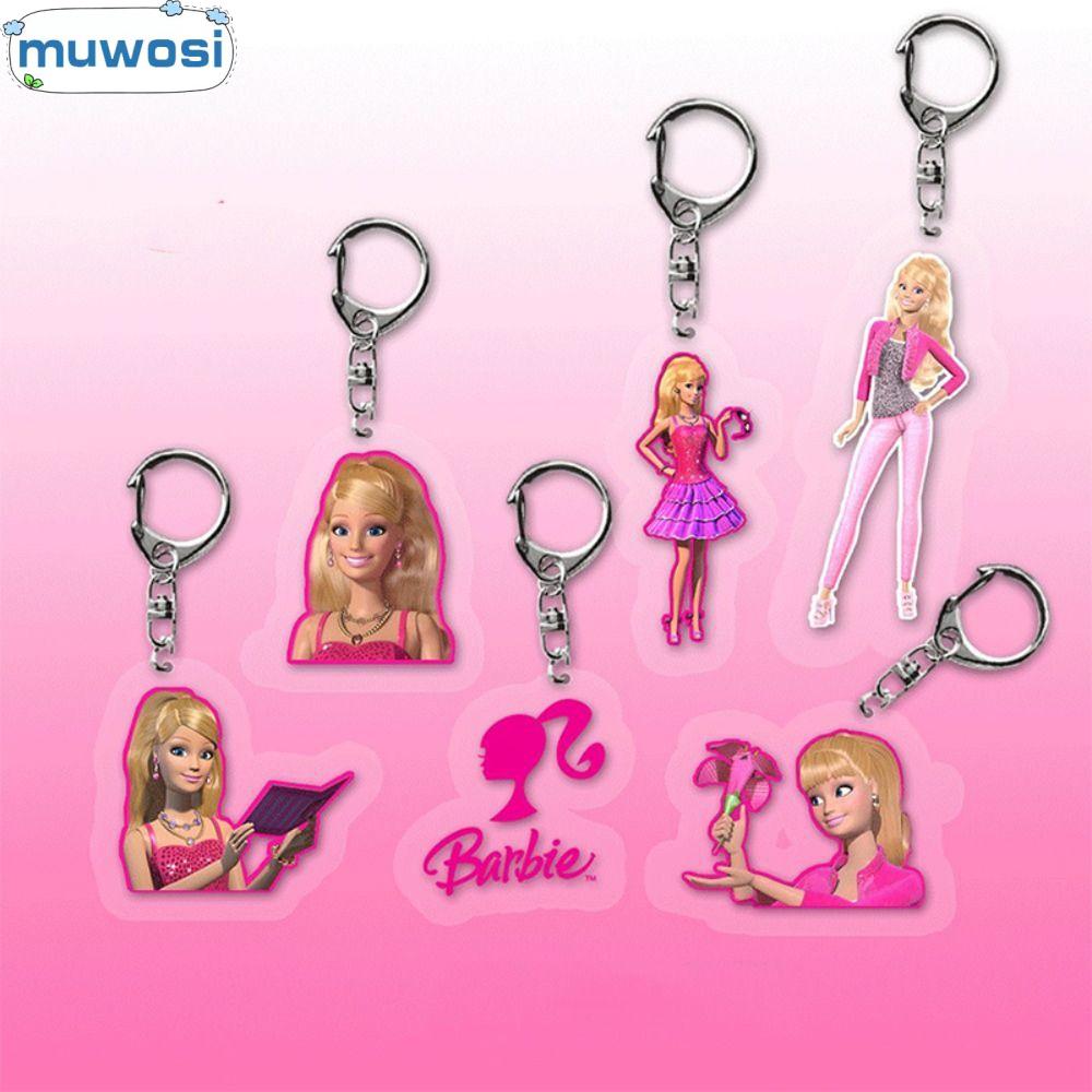 QINXUXU 4pcs Acrylic Móc khóa Barbie Màu hồng Barbie Phụ kiện túi Dễ
