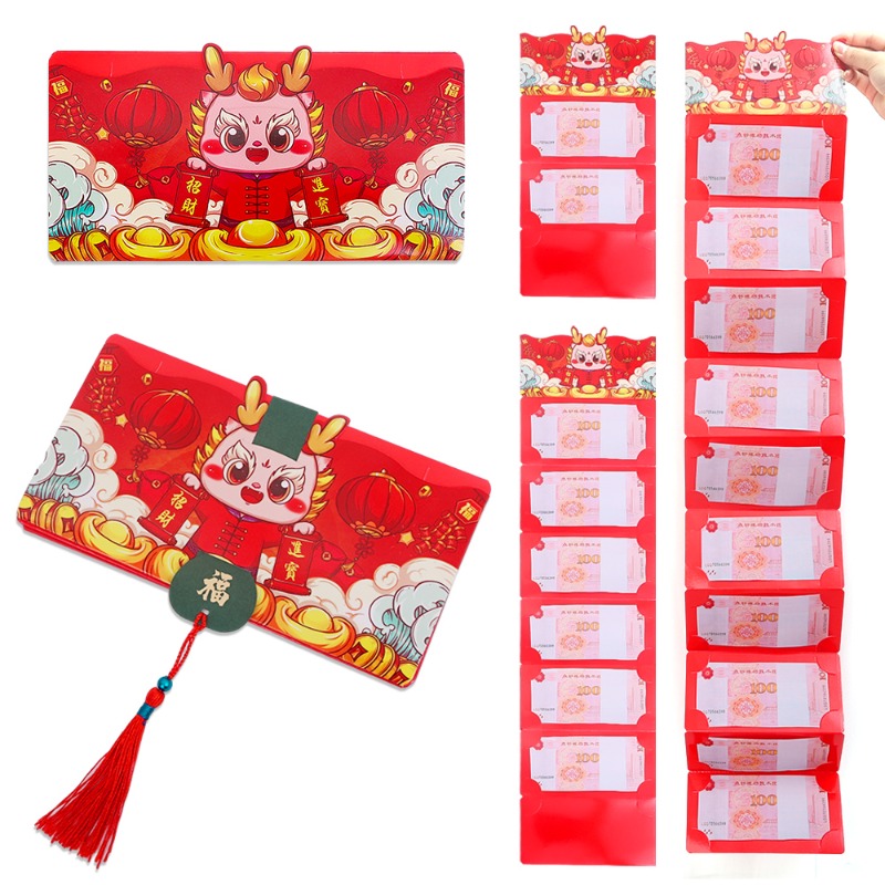 2/6/10 khe đựng thẻ 2024 gấp Đỏ angpao phong bì Màu Đỏ rồng năm Đỏ angpao Trung Quốc năm mới CNY Quà Tặng 龙年折红包