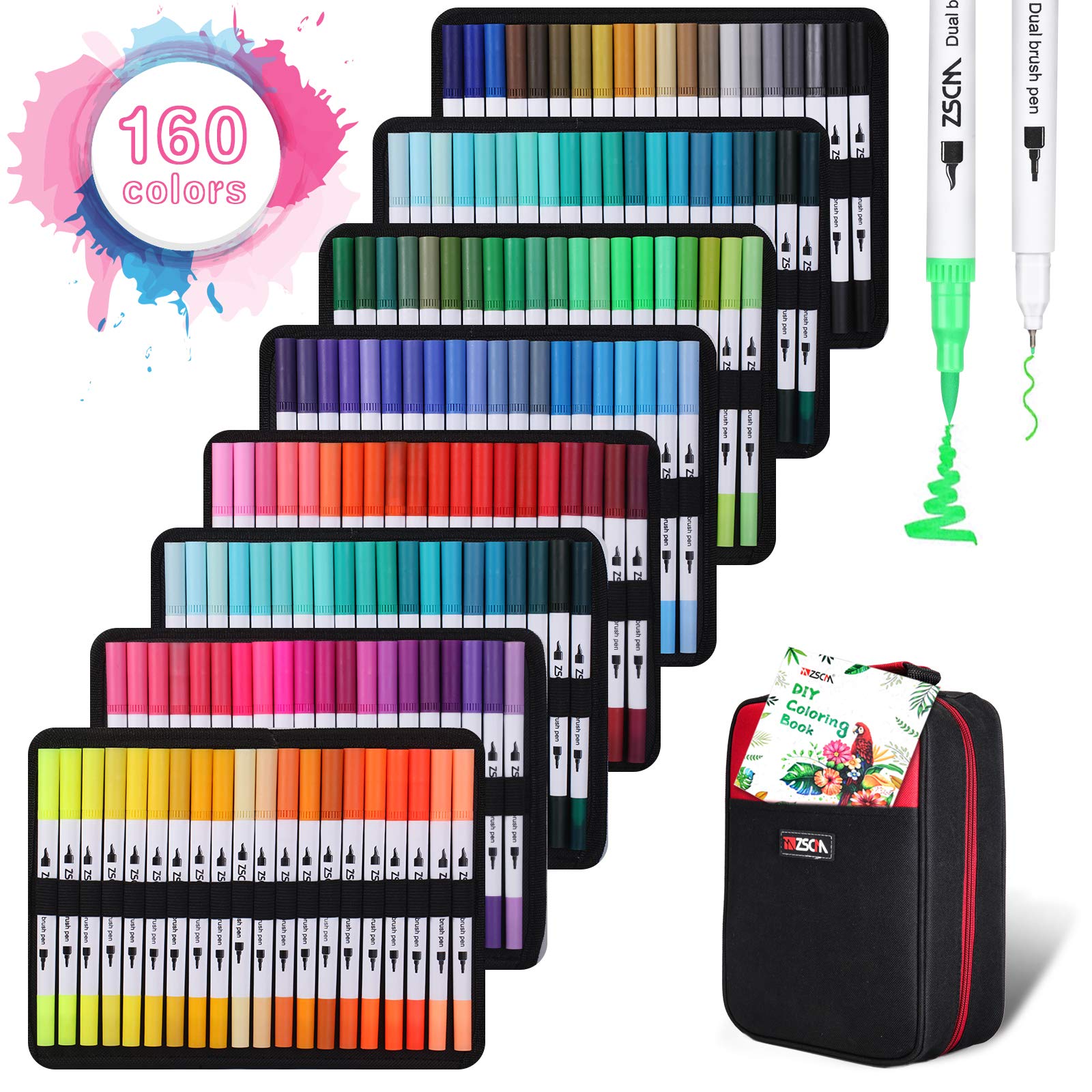 ZSCM 132 Colors Duo Tip Brush Markers, Artist Fine & Brush Tip