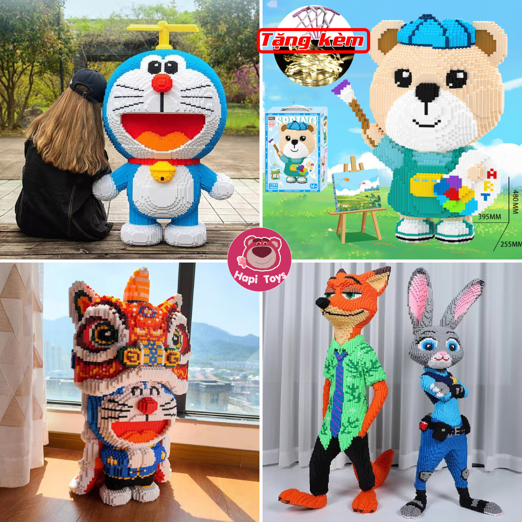 le.go Doraemon 38cm Size LỚN Hapi Toys Mô hình Bearick xếp hình Doremon Thần Tài Cáo Nick Thỏ Judy Đồ trang trí Decor