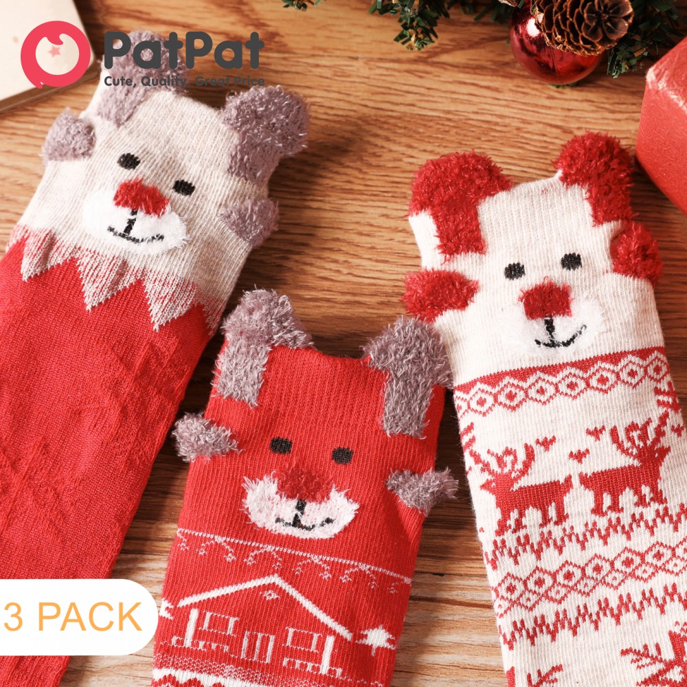PatPat 3-pairs Baby Toddler Christmas Graphic Crew Socks Set