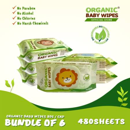 Organic Baby Wipes 80's with Cap Nature Pack of 6