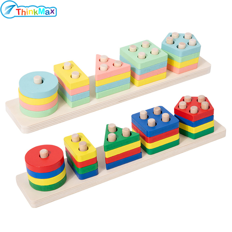Kids Wooden Sorting Stacking Toys For Toddlers Shape Color Matching