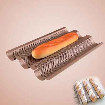 3 Slots Bakeware Stainless Steel Loaf Oven French Bread Perforated DIY Kitchen Non-stick Baguette Mold Baking Tray