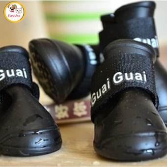 Udtee 4 cái dễ thương/thời trang màu đen nhỏ bảo vệ waterprrof bốt cao su cho chó/giày đi mưa
