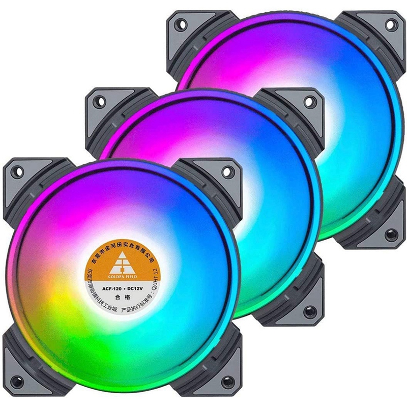 GOLDEN FIELD MH-F Colorful PC Case Fan 120mm Silent LED Cooling Fan for Computer PC Case CPU Cooler Radiator(3 Pack)