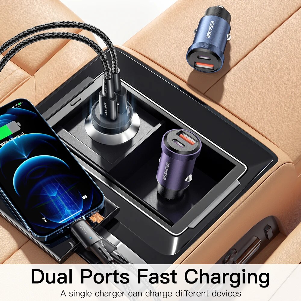 Essager 30W USB Car Charger Quick Charge4.0 QC PD 3.0 SCP 5A USB Type C