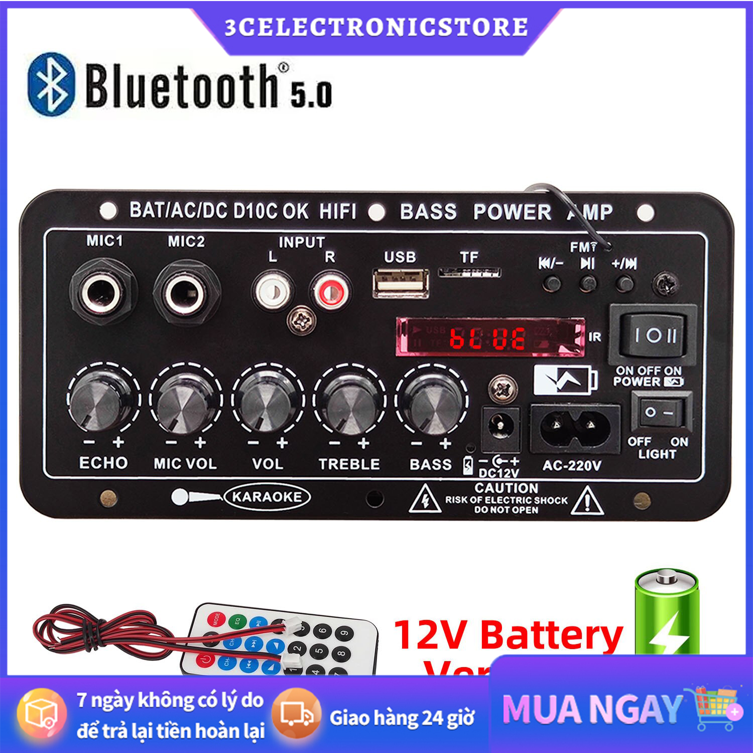 Chất lượng âm thanh HD 220V 12V kỹ thuật số bảng khuếch đại Bluetooth Loa siêu trầm micro D10