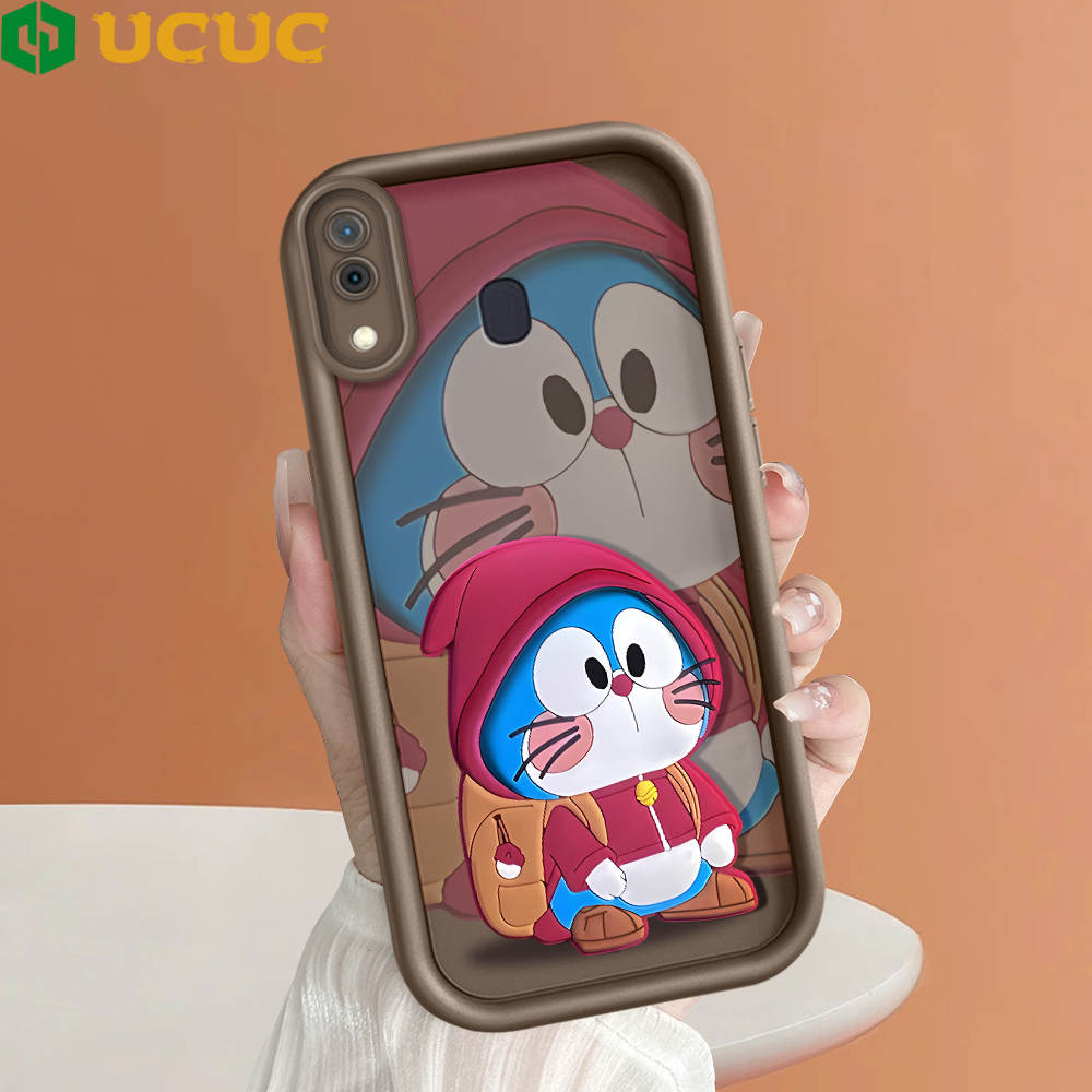 Ucuc Ốp điện thoại cho Samsung Galaxy A20 a20s a21s A22 A23 A24 4G A30 a30s trường Hợp Phim hoạt hình Doraemon mèo vuông thang Ốp lưng silicon bọc hoàn toàn