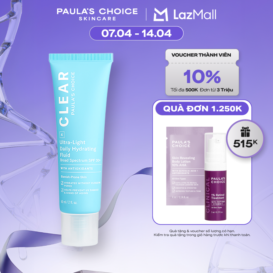Kem chống nắng dạng sữa siêu nhẹ dành cho da mụn Paula’s Choice Clear Ultra Light Daily Fluid SPF 30 60 ml 6130