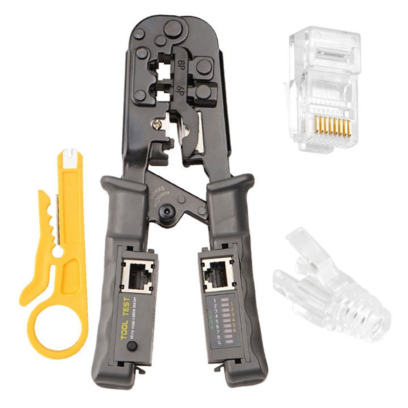 (ZFQY) Multifunctional Network Cable Pliers Set Rj45 Crystal with Tester Network Tool Wire Stripper with Six Crystal Heads