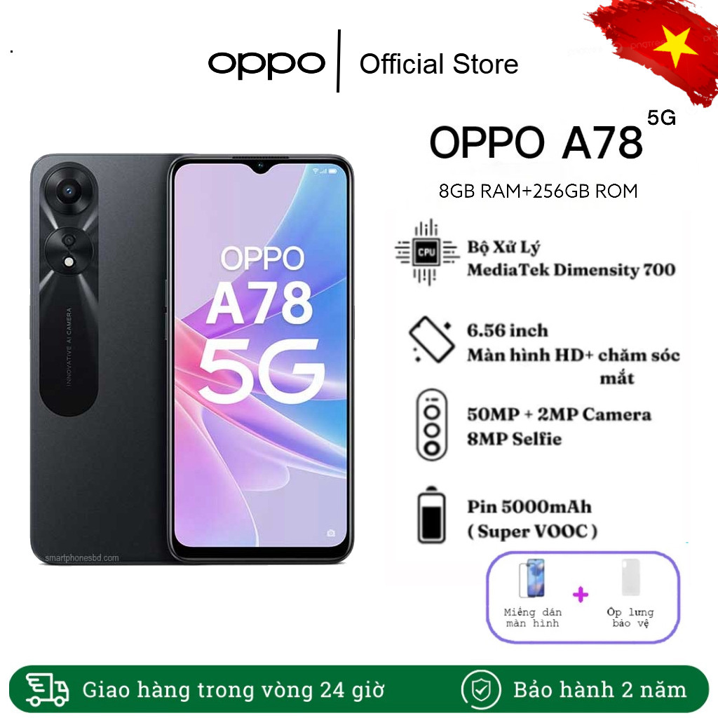 Hàng Mới Về Pin 5000 Điện thoại 0P.P0 A78 - RAM 8GB, ROM 256GB, hàng chính hãng, bảo hành 1 năm