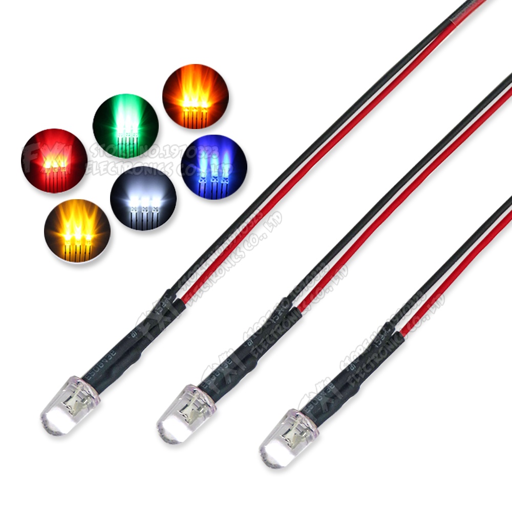 10PCS DC 3V 6V 12V 24V Pre Wired 5mm LED Light Lamp Bulb Prewired Emitting Diodes Transparent Yellow Blue Green White Red Orange