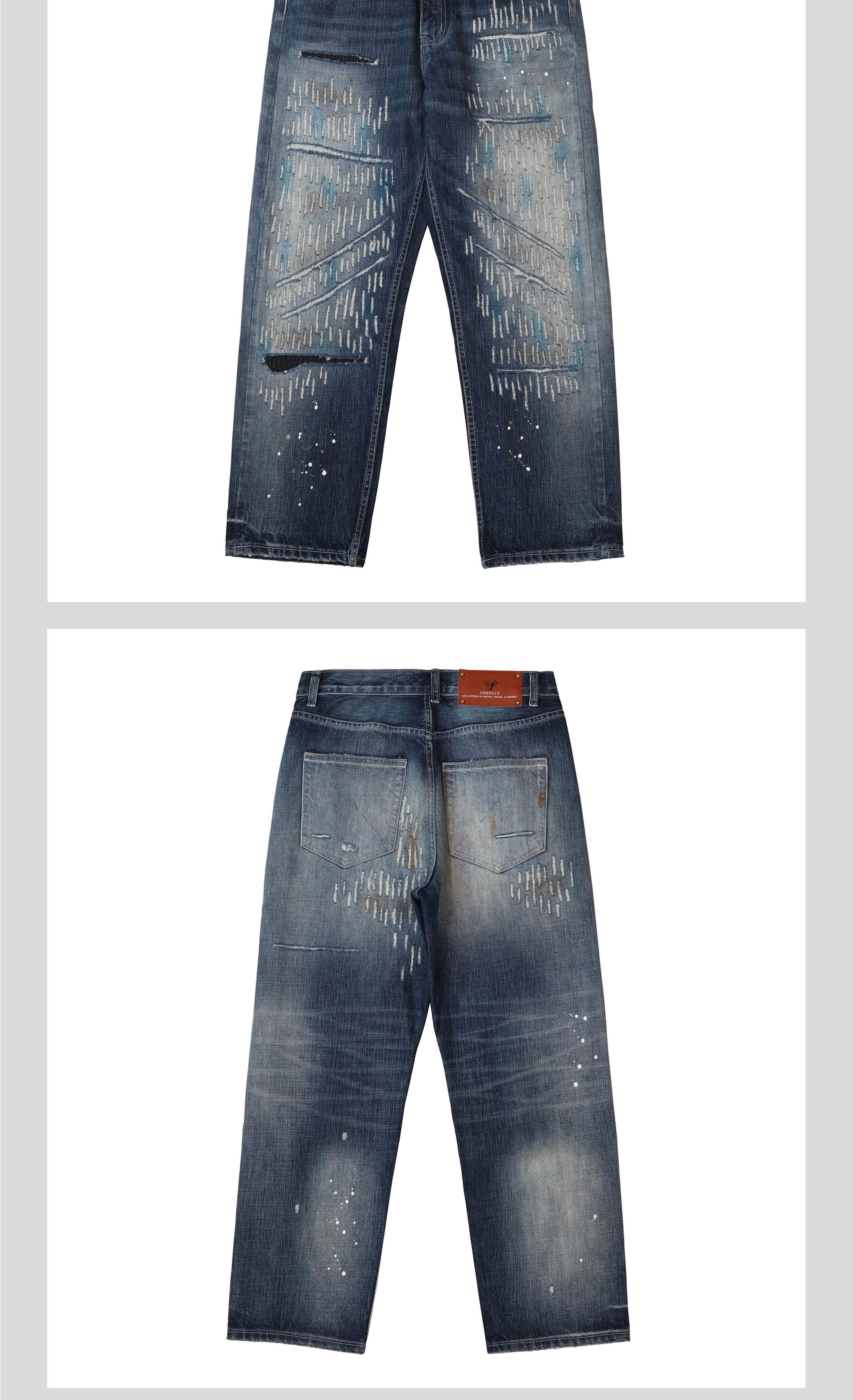 2024 Japanese Heavy Fashion Men's Trousers Casual loose and versatile retro rainy night butcher jeans
