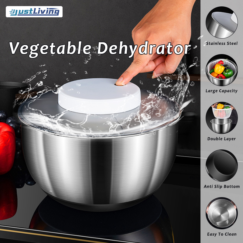 JustLiving Stainless Steel Electric Vegetable Dehydrator Lettuce Dryer Dehydrator Salad Spinner Lettuce Spinner-Fruits and Vegetables Dryer Ease for Tastier Salads and Faster Food Prep ราคา 1,222 บาท*ส่งฟรี
