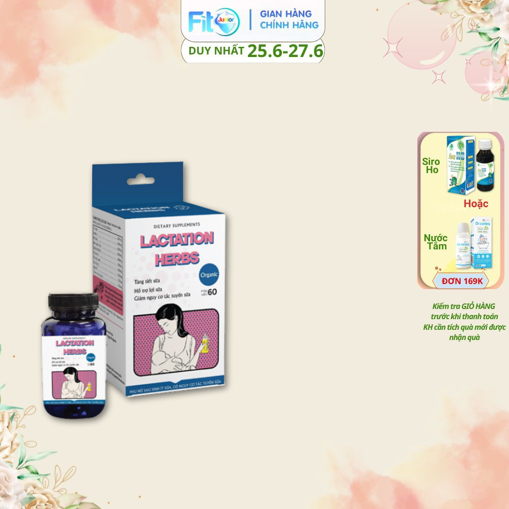 Viên Lợi Sữa Cho Bà Bầu Lactation Herbs Fito Junior Giúp Tăng Tiết Sữa, Giảm Nguy Cơ Tắc Tuyết Sữa, Lọ 60 Viên