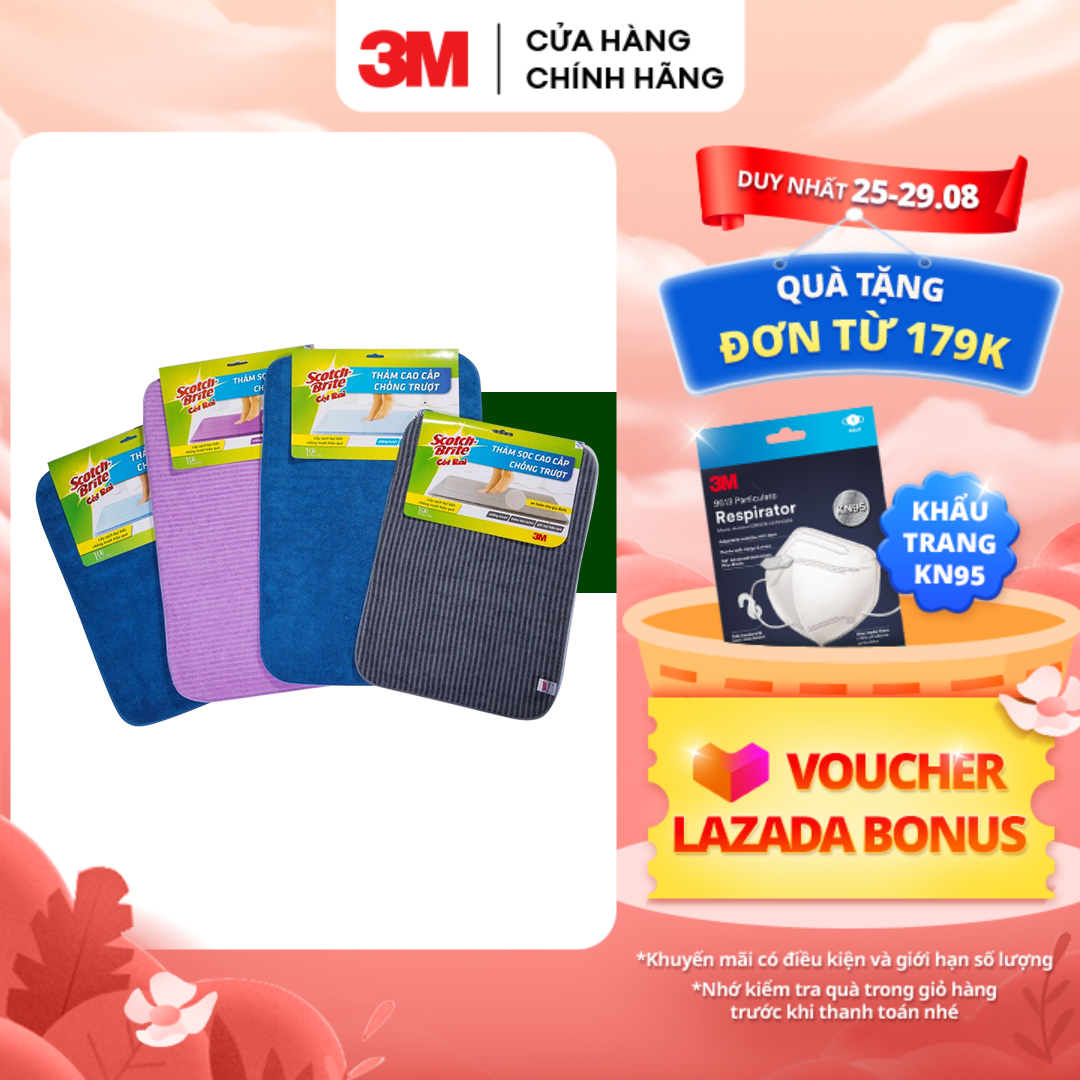 Thảm chống trượt 3M™ Scotch-Brite™, 40x60cm, 3 lớp, thấm hút nước tốt, nhanh khô, Giúp chống trơn trượt và giữ vệ sinh
