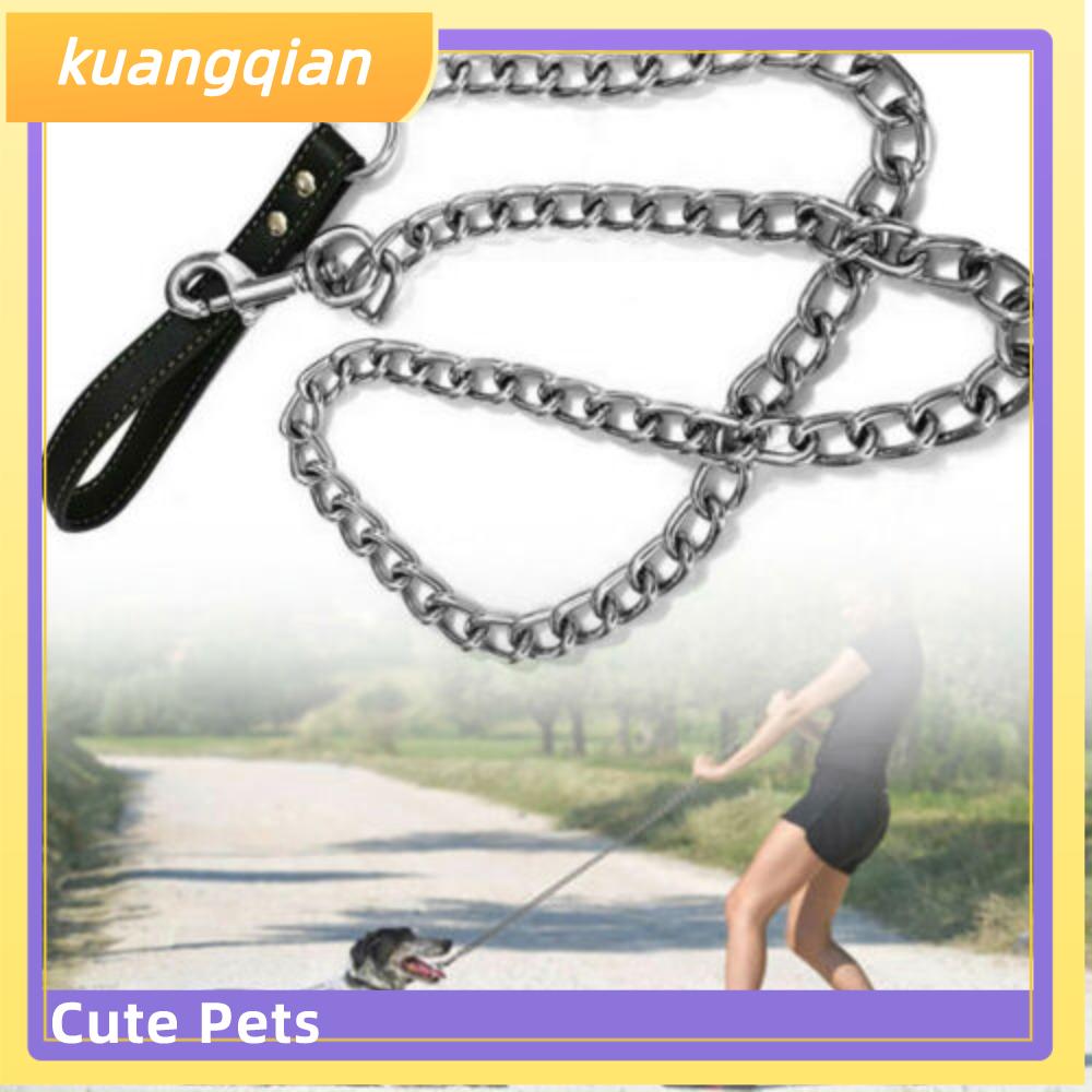 KUANGQIAN Anti-Bite Iron Chain Pet Dog Chain Stainless Steel Leash PU