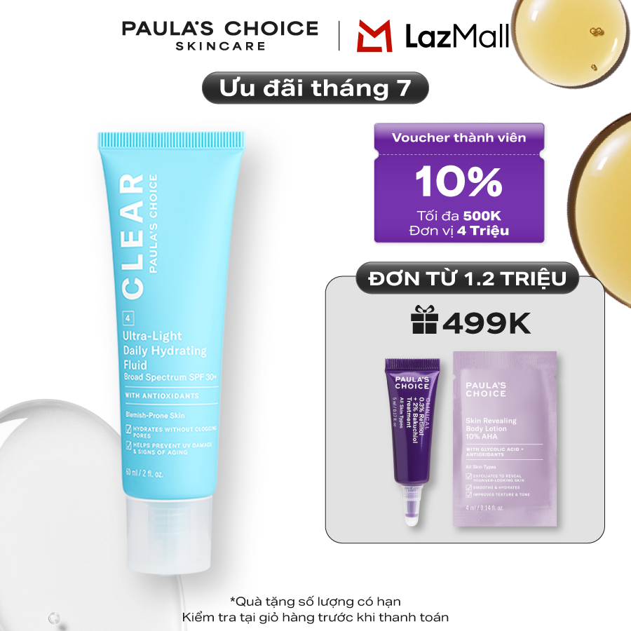 Kem chống nắng dạng sữa siêu nhẹ dành cho da mụn Paula’s Choice Clear Ultra Light Daily Fluid SPF 30 60 ml 6130