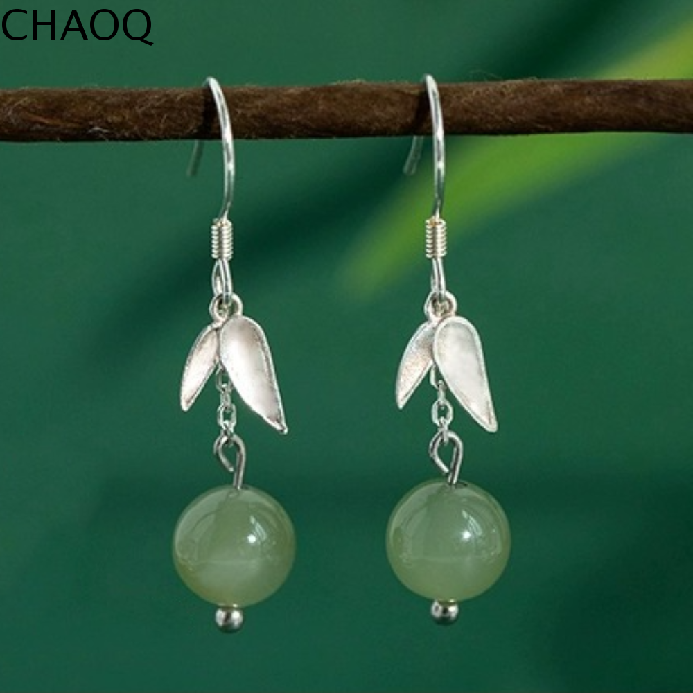 CHAOQ Cổ điển Bông tai nơ giả hình tròn Phong cách Trung Quốc Thanh lịch Khuyên tai sườn xám Chất lượng cao Hình Học Bông tai dây chuyền ngọc bích giả Phụ nữ
