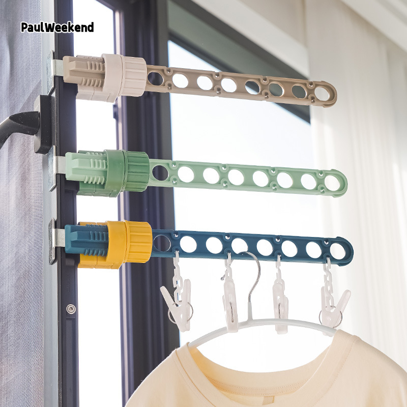 PaulWeekend Rotating Clip-Style Elastic 8-Hook Window Clothes Drying Rack for Travel and Outdoor Use ราคา 37 บาท*ส่งฟรี