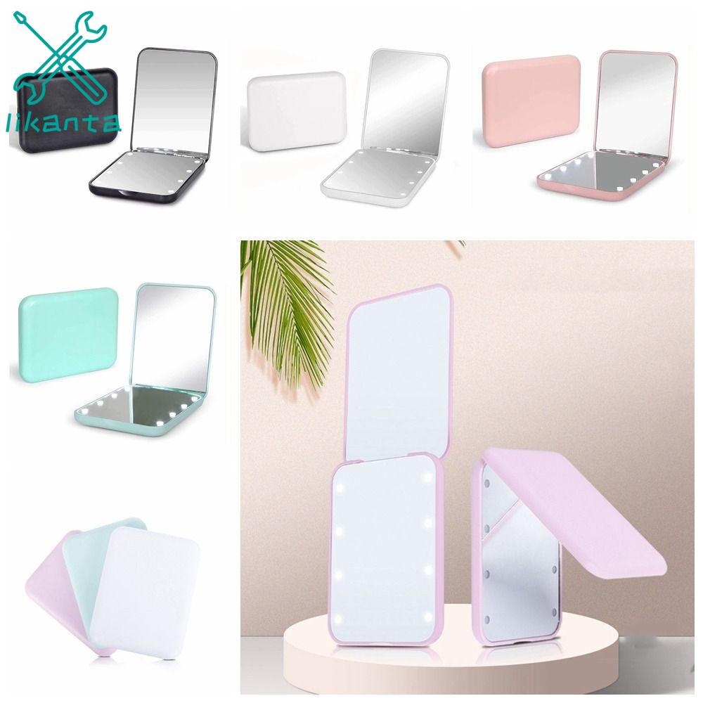 LIKANTA Chiếu sáng Gương gập Độ phóng đại gấp 2 lần Hai Gương cầm tay hình vuông Dễ sử dụng Di động Gương bỏ túi mini Trang trí nhà cửa