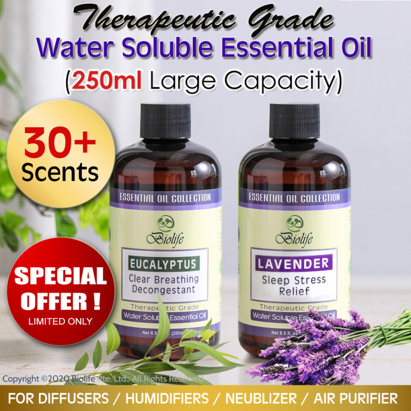 Buy Biolife Water Soluble Aromatherapy Essential Oil (250ml), 30+ Scents. 100% Natural Botanical Extracts. Chemical Free. For use with Aroma Diffusers, Air Revitalizers, Air Purifiers, Humidifiers. Singapore