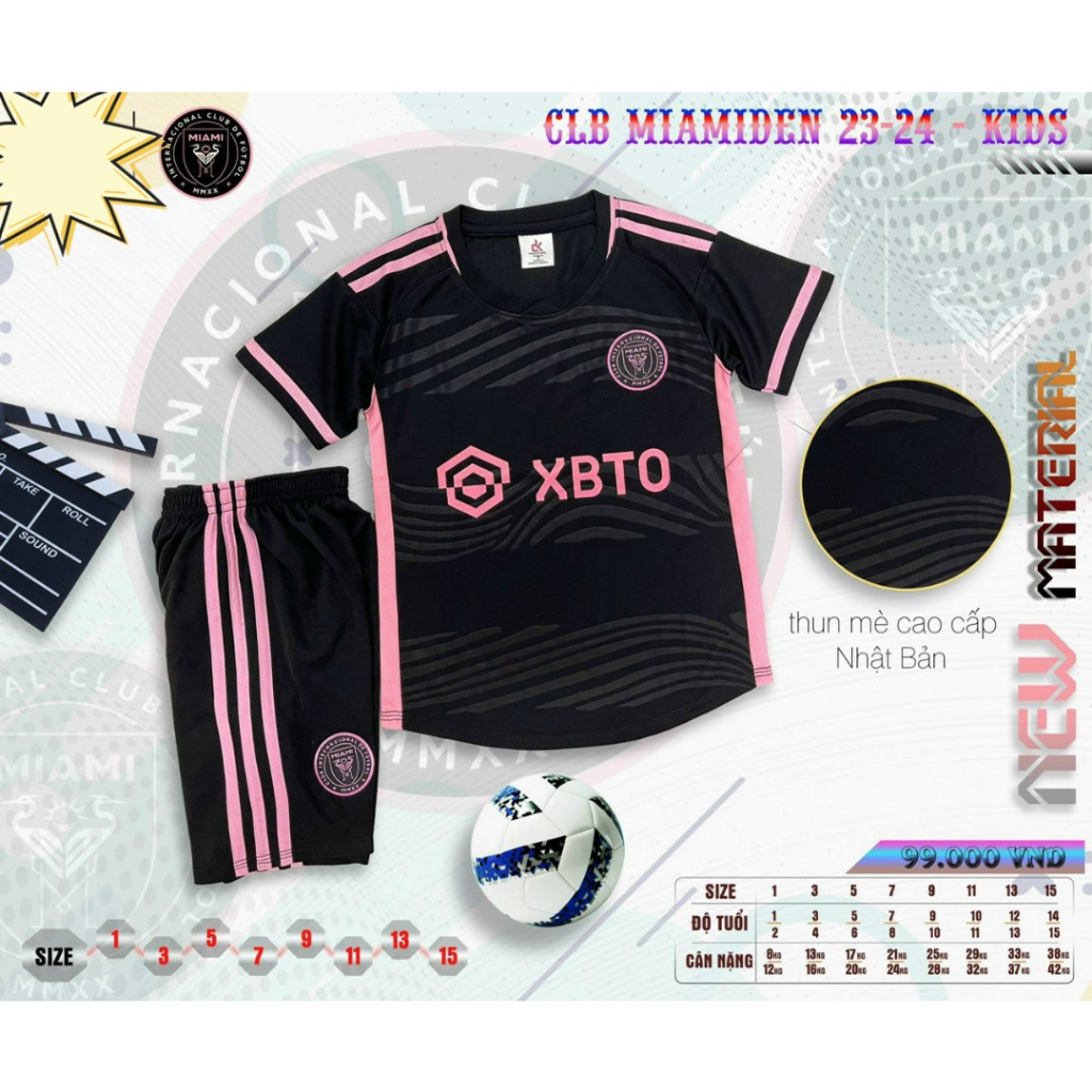 Bộ quần áo đá banh trẻ em clb inter miami màu đen