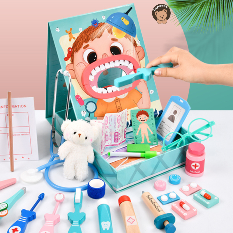 Lzy bằng gỗ cho trẻ em bác sĩ Bộ đồ chơi bé trai bé gái nha sĩ mô phỏng nhà vui chơi đặt đồ chơi giáo dục sớm trẻ em
