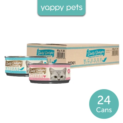 *Carton Deal* (80g X 24 Cans) Daily Delight Cat Can - Mousse (2 Flavours Available - Skipjack Tuna/Chicken Base)