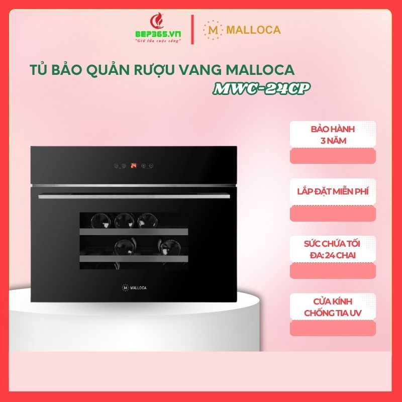 Tủ Đựng rượu âm tủ Malloca MWC-24CP - Sức chứa tối đa 24 chai, Bảo hành 36 tháng - BST