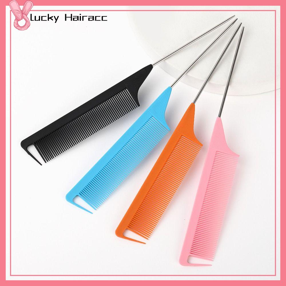 LUCKY HAIRACC Răng tốt Lược tạo kiểu tóc đuôi nhọn Chống tĩnh điện Phụ kiện thợ cắt tóc Lược đuôi đầu thép Làm tóc Salon Lược chải tóc chuyên nghiệp Thợ Cắt Tóc