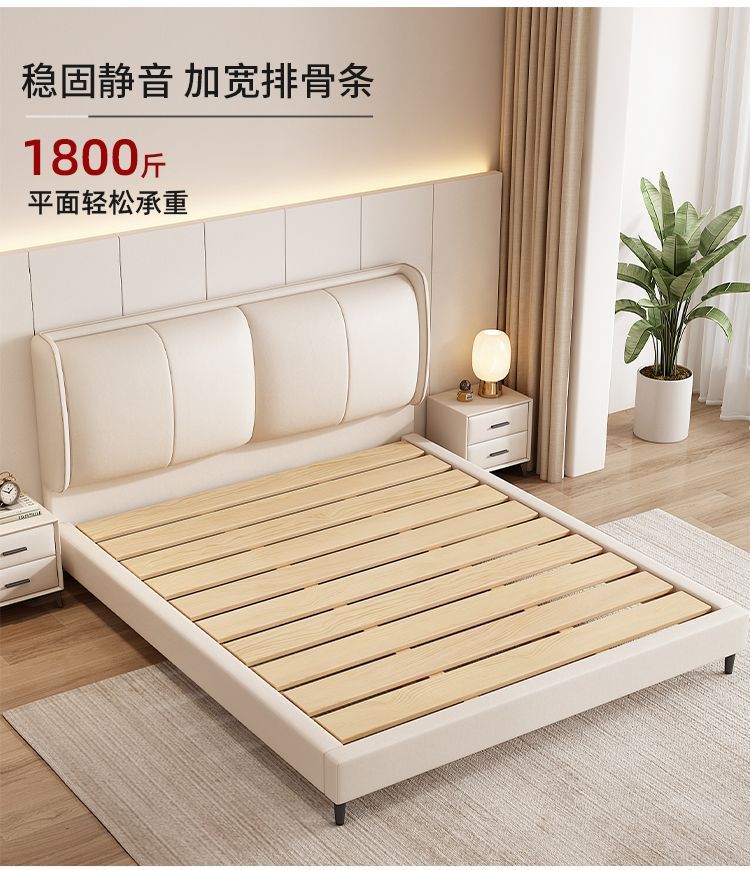 Massivholz-Doppelbett Neue weiche Tasche Lederbett Kleine Wohnung Modernes schlichtes Hauptschlafzimmer Ehebett Nordic Light Luxusbett aus Stoff