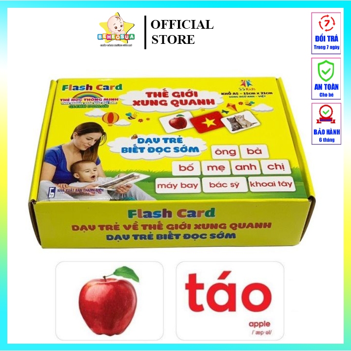 Thẻ học thông minh cho bé size lớn nhất A5 15x21cm hàng chính hãng phiên bản mới - Tặng kèm file nghe tiếng anh đi kèm