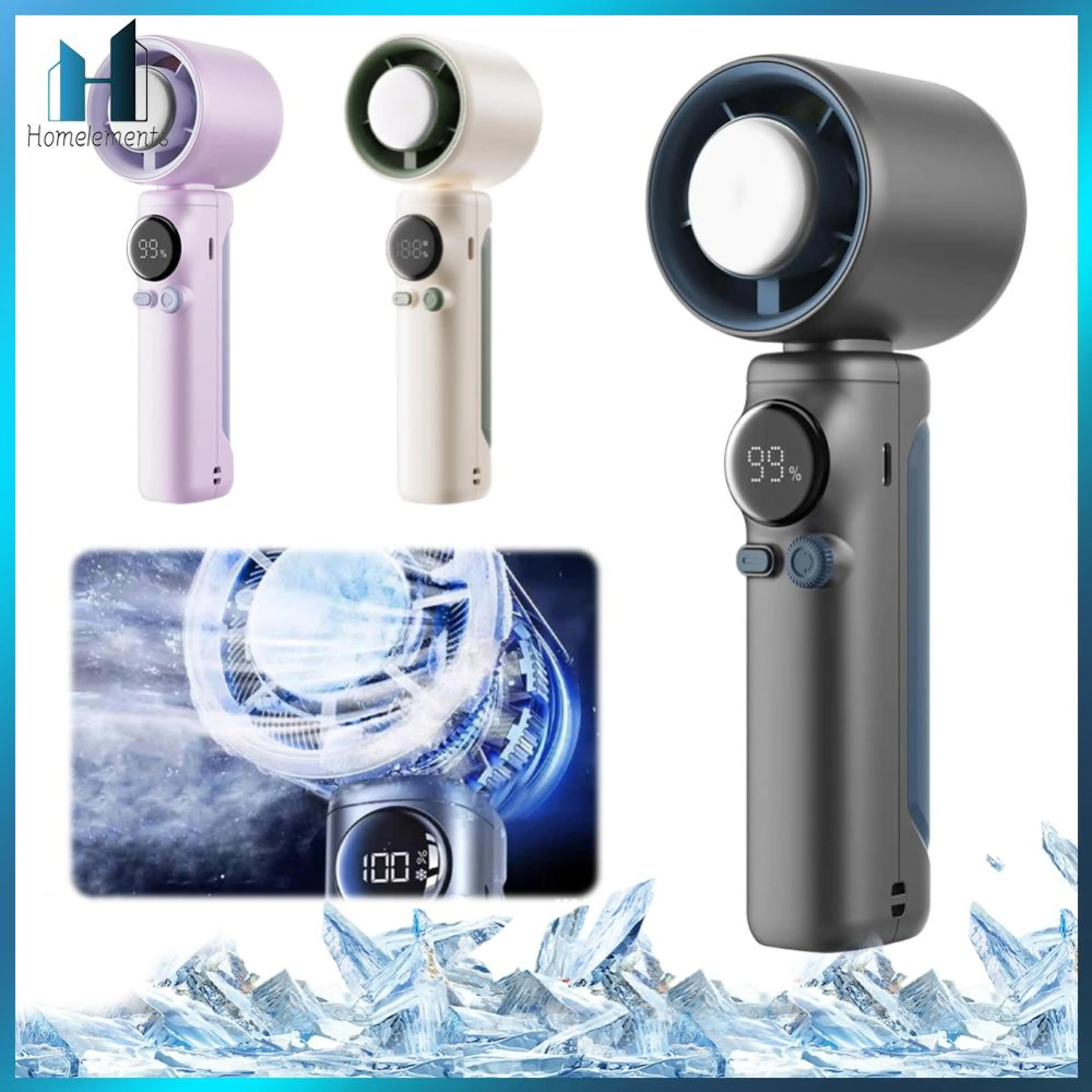 【Homelements】 Handheld Fan 199 Gear Speed Wind USB Rechargeable Portable Hand Fan Small Pocket Fan for Travel Camping Outdoor & Indoor