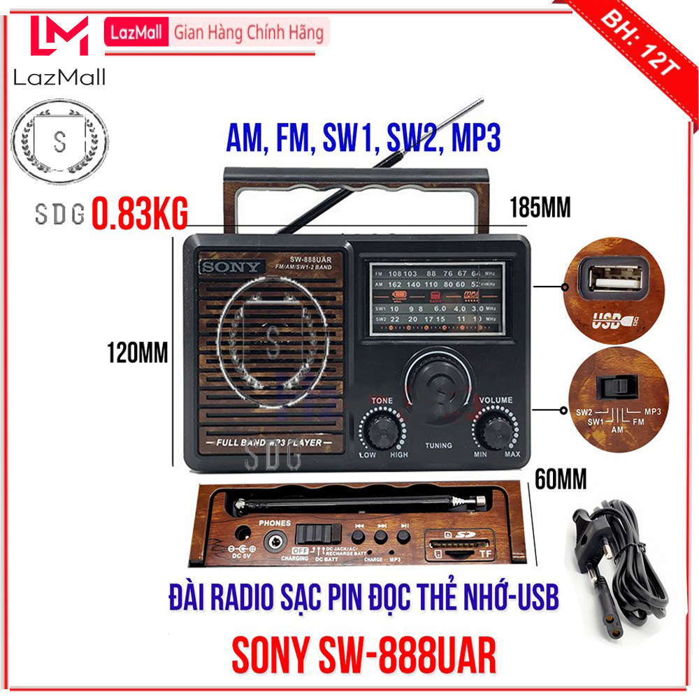 Đài FM Radio SW-888UAR SW-999UAR Chính Hãng - Đọc Được Thẻ Nhớ Và USB