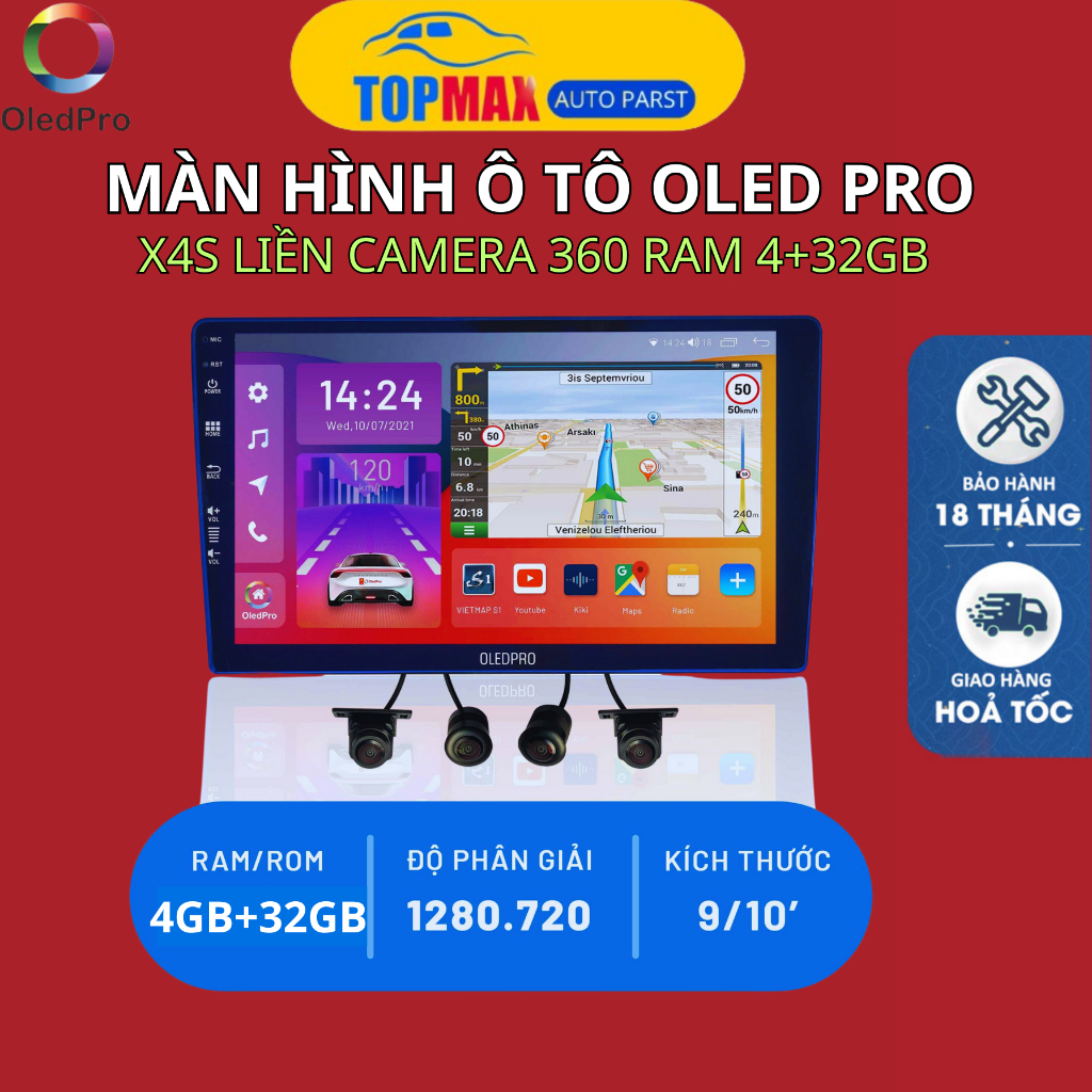 Màn Hình Android cho Ô Tô OLEDPRO X4s - 360 Tích Hợp Camera 360 độ 9 inch,10 inch Ram 4-32 Chip 8 Nhân cao cấp BH 18 tháng
