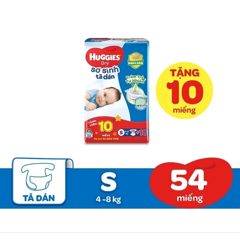 Tã dán sơ sinh huggies s54+6/nb70+6 miếng
